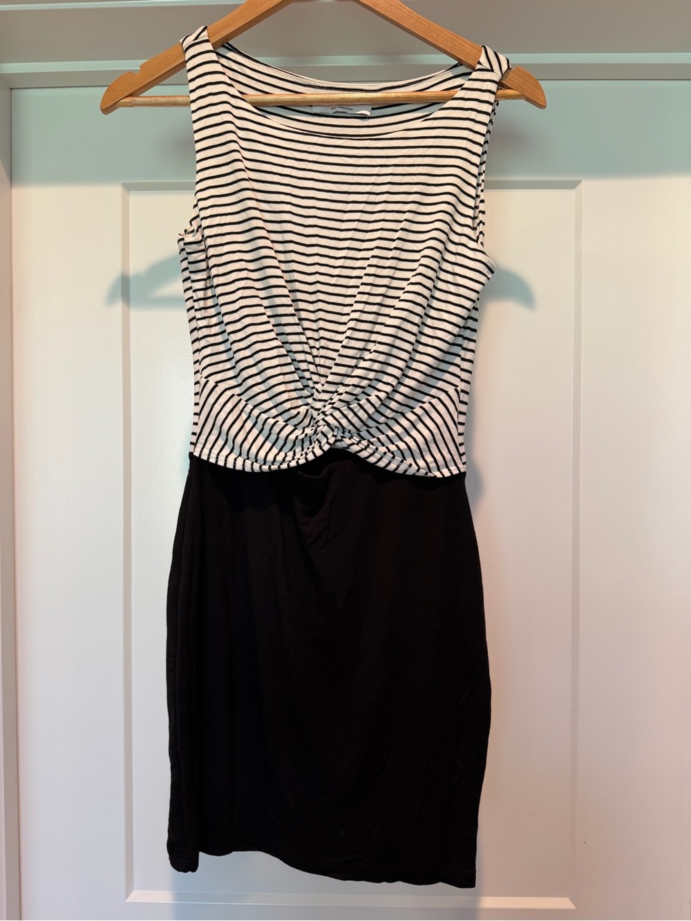 Bailey 44 Black and White Striped Twist-Front Midi Dress